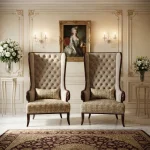 High Back Lord Chairs with Elegant Console and Large Mirror