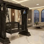 Chinioti Swing Masterpiece: Handcrafted Elegance for Larger Homes in Black Gold and Natural Wood Finishes