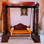 Pakistani Rosewood Four Poster Spiral Swing in Natural Wood Finish for Living Room Spaces