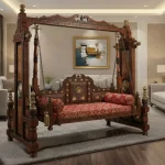Hand-Carved Kashmiri Wooden Swing with Two-Sided Elegance – Perfect for Indoor Luxury Living