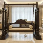 Dark brown four poster wooden swing