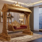 Heritage Unveiled: Pakistani-Chinioti Classical Golden Swing with Antique Brown Finish - A Masterpiece for Elegant Living