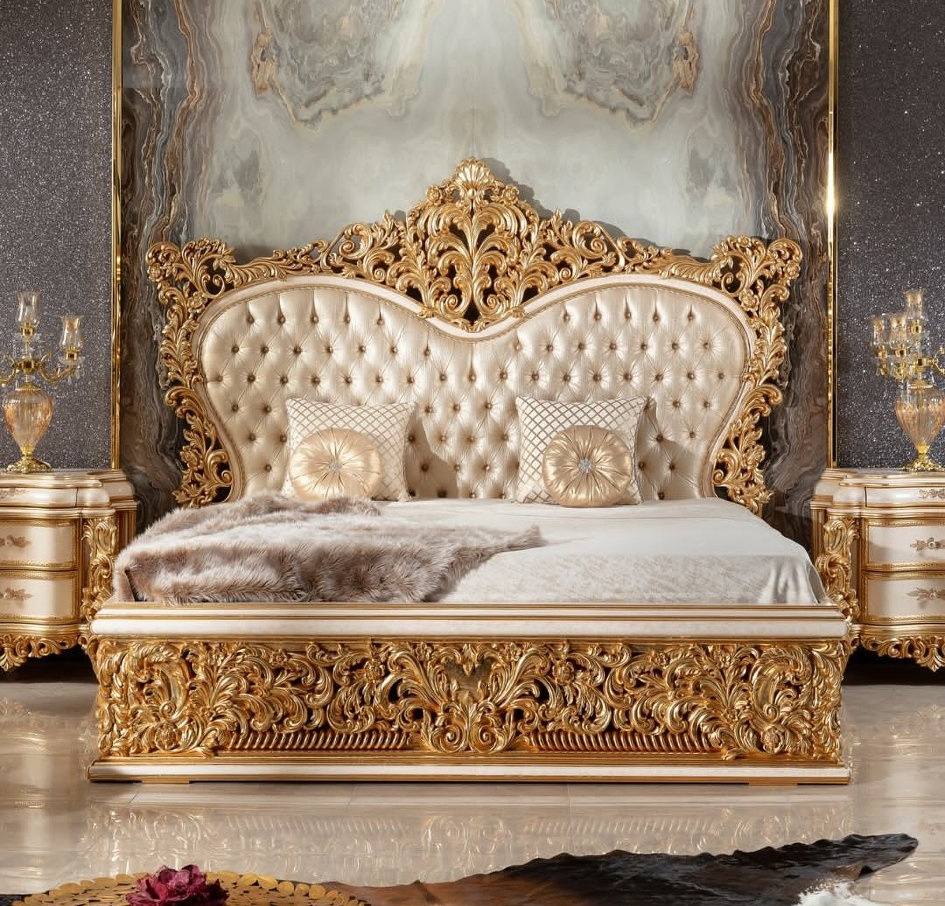 latest bed designs in pakistan have haq bahoo furniture. this bed include side table and dressing in premium gold finish with white upholstery at headboard