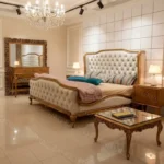 pakistan bed design with side tables and dressing