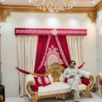 window curtains in beige and maroon color at haq bahoo furniture