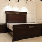 best bed designs in rosewood with two side tables and dressing in mat finish