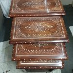 wood nesting coffee tables with plastic inlay on top available in chiniot at haq bahoo furnitures