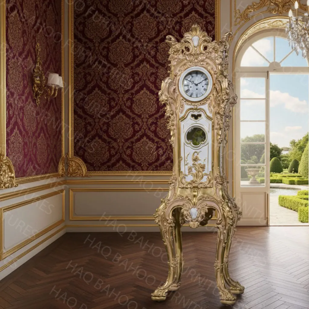 wooden grandfather clock, totally hand made hand carved