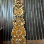 wooden floor tower clock in golden color at haq bahoo chiniot furniture pakistan