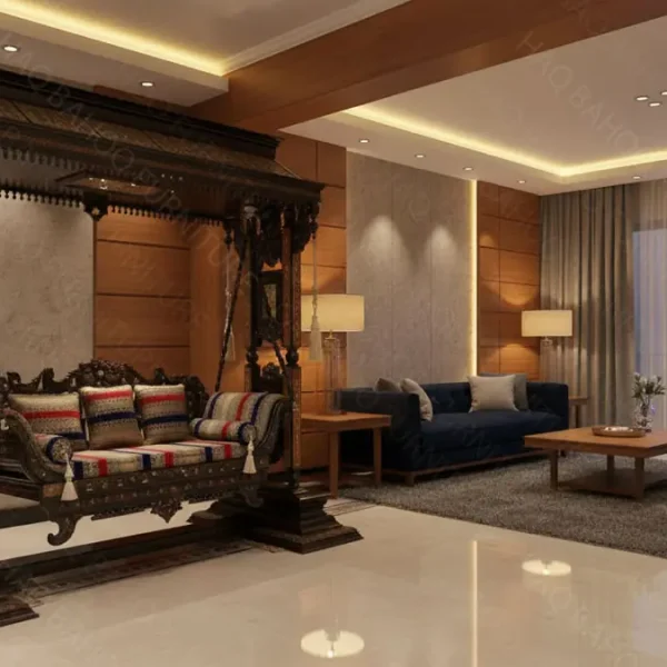 beautifully inlaid wooden swing