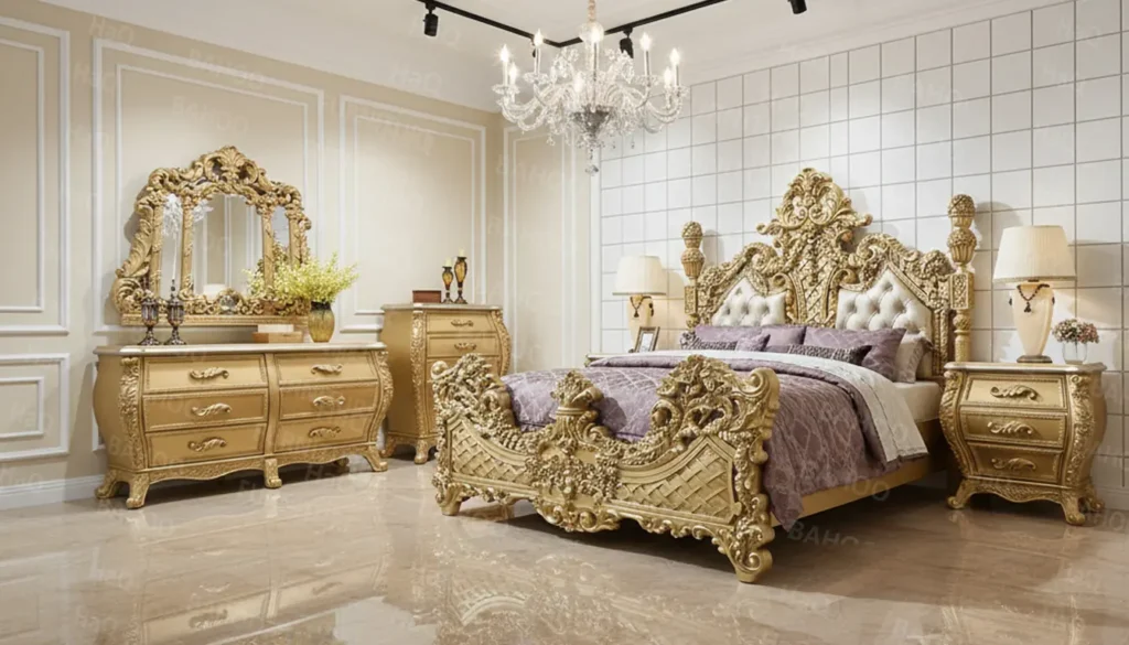 luxury golden hand made bedroom in australia made by haq bahoo furniture