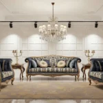 Hand-carved sofa set with Turkish fabric – similar to Habitt style