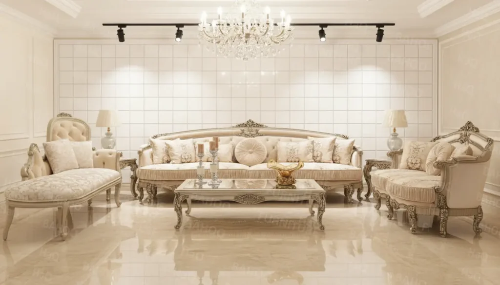 Handmade 7-seater wooden sofa design by Haq Bahoo Furniture