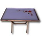 purple accent tea table wooden table