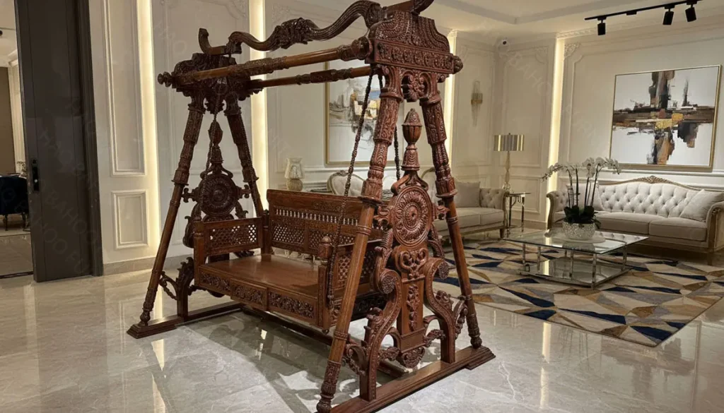 wooden swing at luxury furniture brand (haq bahoo furniture) Chiniot, PAKISTAN