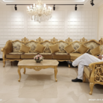 7 Seater L Shape Handmade Corner Sofa – Gloss Finish Hand Carved Corner Sofa in Turkish Fabric