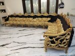 L Shape Sofa with Versace Golden Black Fabric – Haq Bahoo Furniture