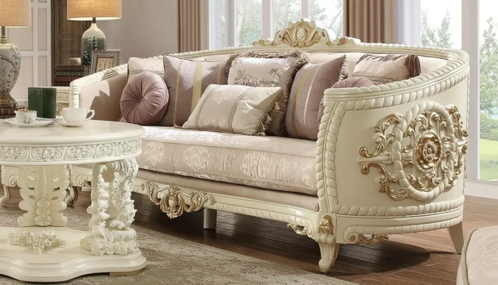 Handmade 7 Seater Rosewood Sofa White and Gold – Haq Bahoo Furniture