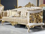 7 Seater Sofa Set Rosewood White and Gold Finish – Haq Bahoo Furniture
