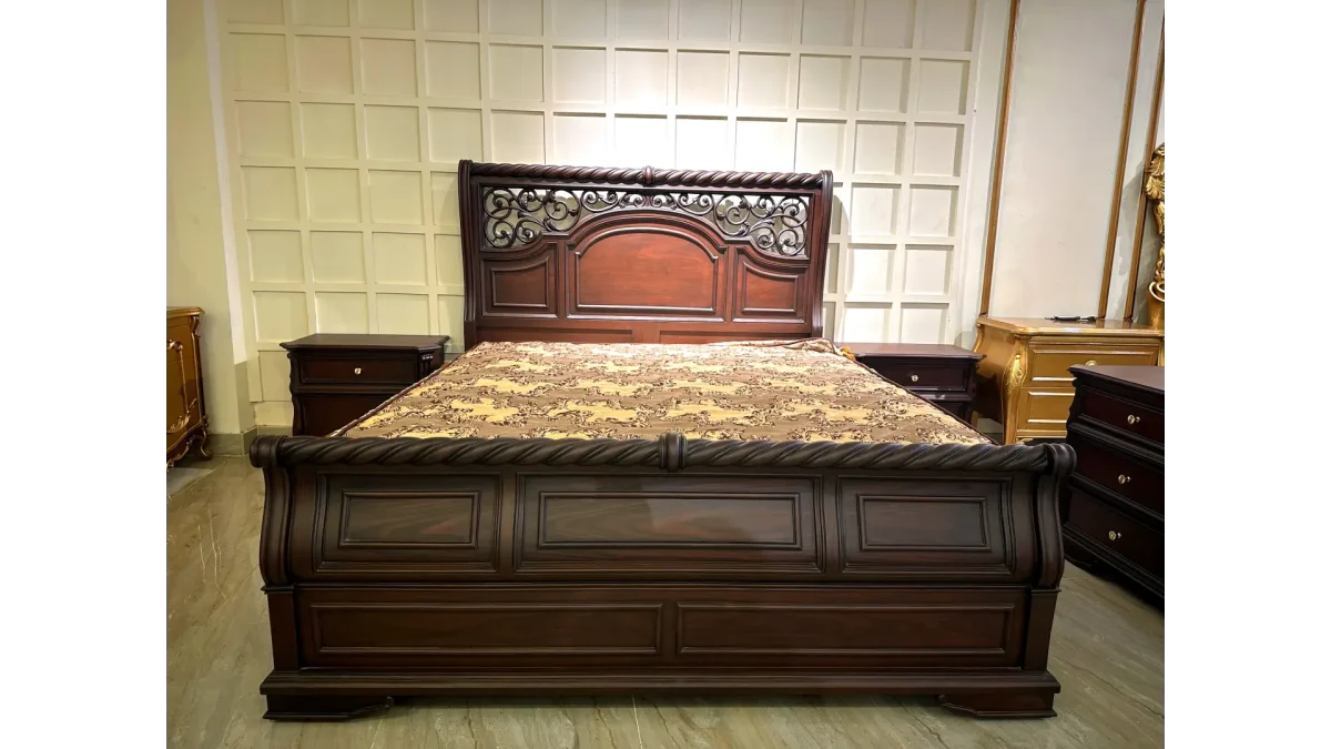 wooden bed front view - furniture shops in islamabad