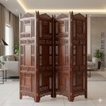 Handmade foldable room divider with 4 wooden panels – Haq Bahoo Furniture