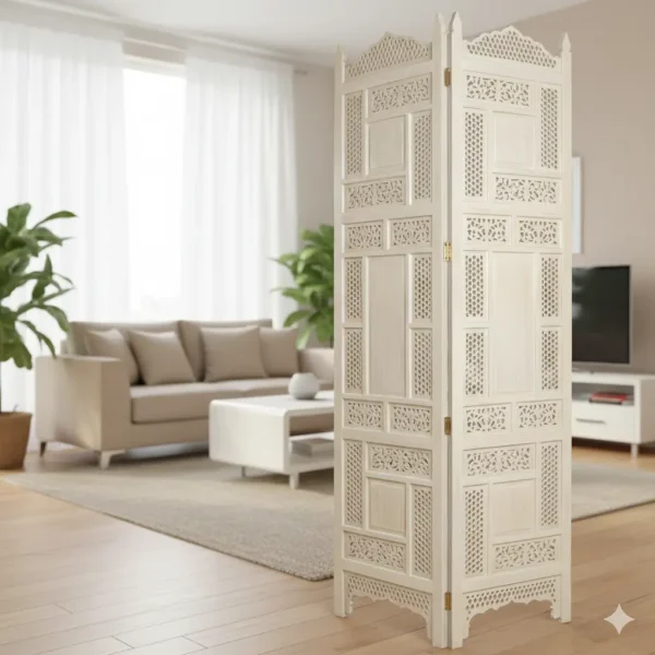 white wood room divider at Haq Bahoo Furnitures