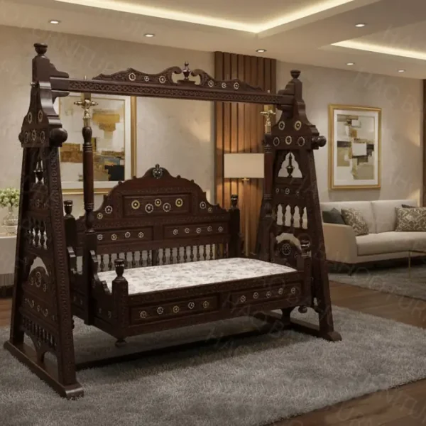 Two-seater handmade rosewood indoor swing in natural finish