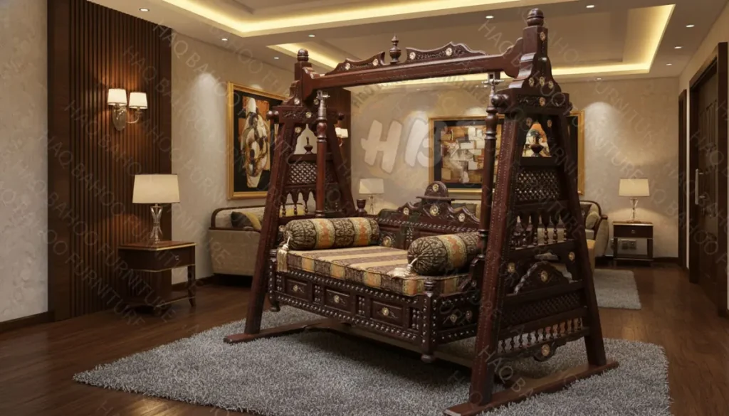 Two-seater handmade natural wood balcony jhula