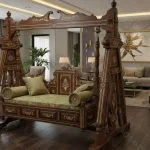 Rosewood inlay wooden two-seater swing – handcrafted wooden swing set by Haq Bahoo Furniture Pakistan