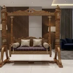 Spiral shape wooden swing for outside – handcrafted rosewood outdoor swing set by Haq Bahoo Furniture