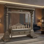 Handmade silver garden swing – carved rosewood indoor and shaded outdoor swing by Haq Bahoo Furniture