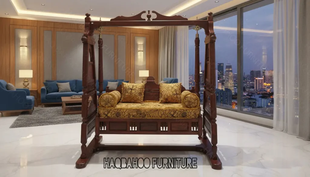 Haq Bahoo Furniture wooden swing – hand-carved rosewood outdoor playset for patio or garden
