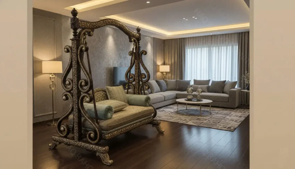 Antique silver brown wooden porch swing, two-seater customizable