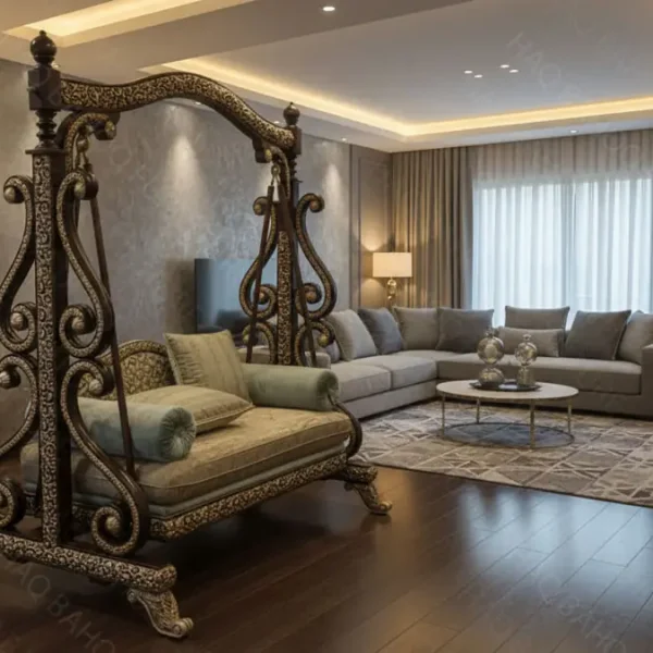 Antique silver brown wooden porch swing, two-seater customizable