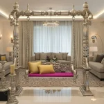 silver hand carved wooden swing for balcony