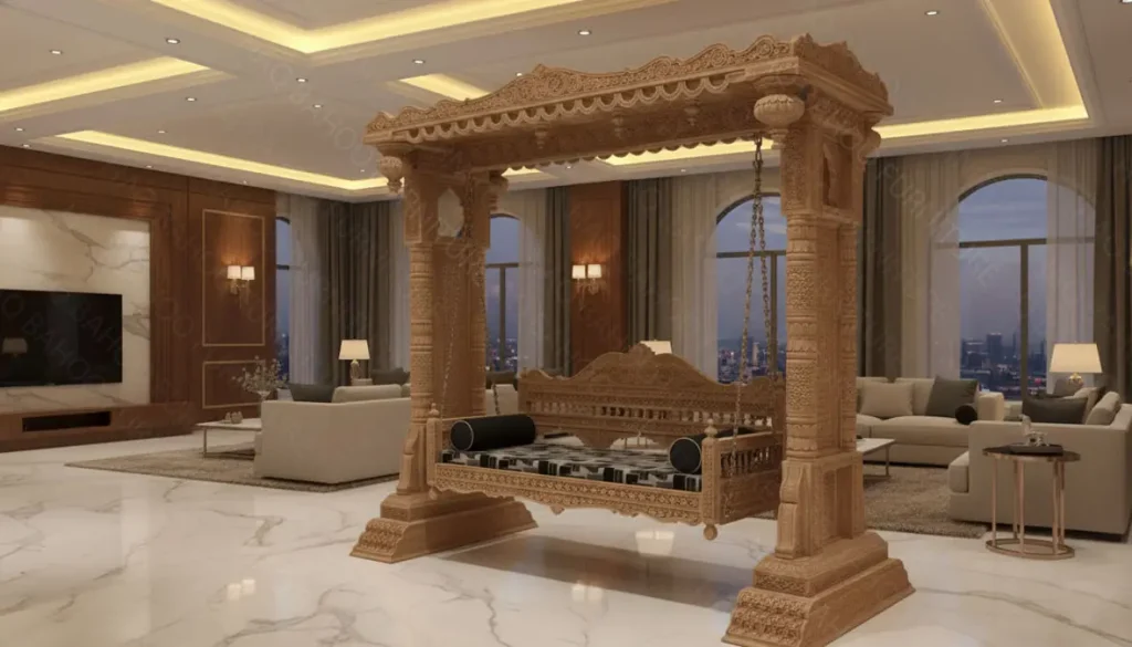 Luxury handmade swing with seat, wooden jhoola by HB Furnitures Chiniot Pakistan, fully carved and customizable