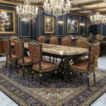 Handcrafted rosewood dining table set for 8 with carved chairs