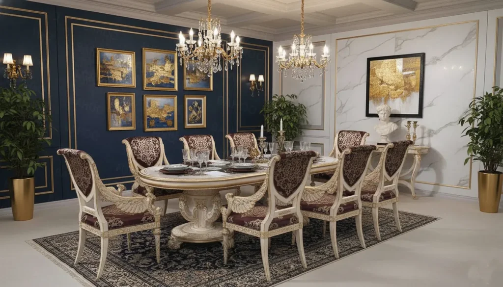 Table à manger en bois sculptée à la main 8 places