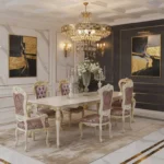 Esstisch 6 Personen aus Rosenholz mit luxuriösem Esszimmer-Set