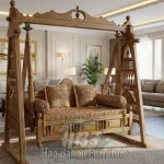 Rosewood inlaid backyard swing handmade by HB Furnitures Chiniot, premium carved wooden swing
