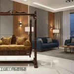 Wooden swing for garden without top roof in natural wood finish by HB Furnitures Chiniot Pakistan
