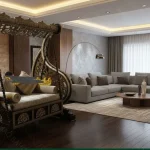 Handmade wooden swing set in premium rosewood by Haq Bahoo Furniture, fully carved and customizable