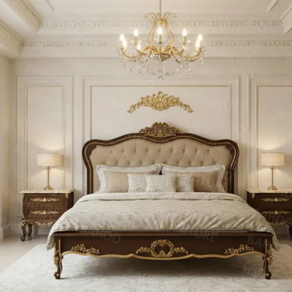 سرير مودرن خشب طبيعي فاخر مع كومودينو وتسريحة