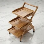 Handcrafted 3 tier rolling cart made from solid rosewood (Sheesham) by HAQ BAHOO Furniture.