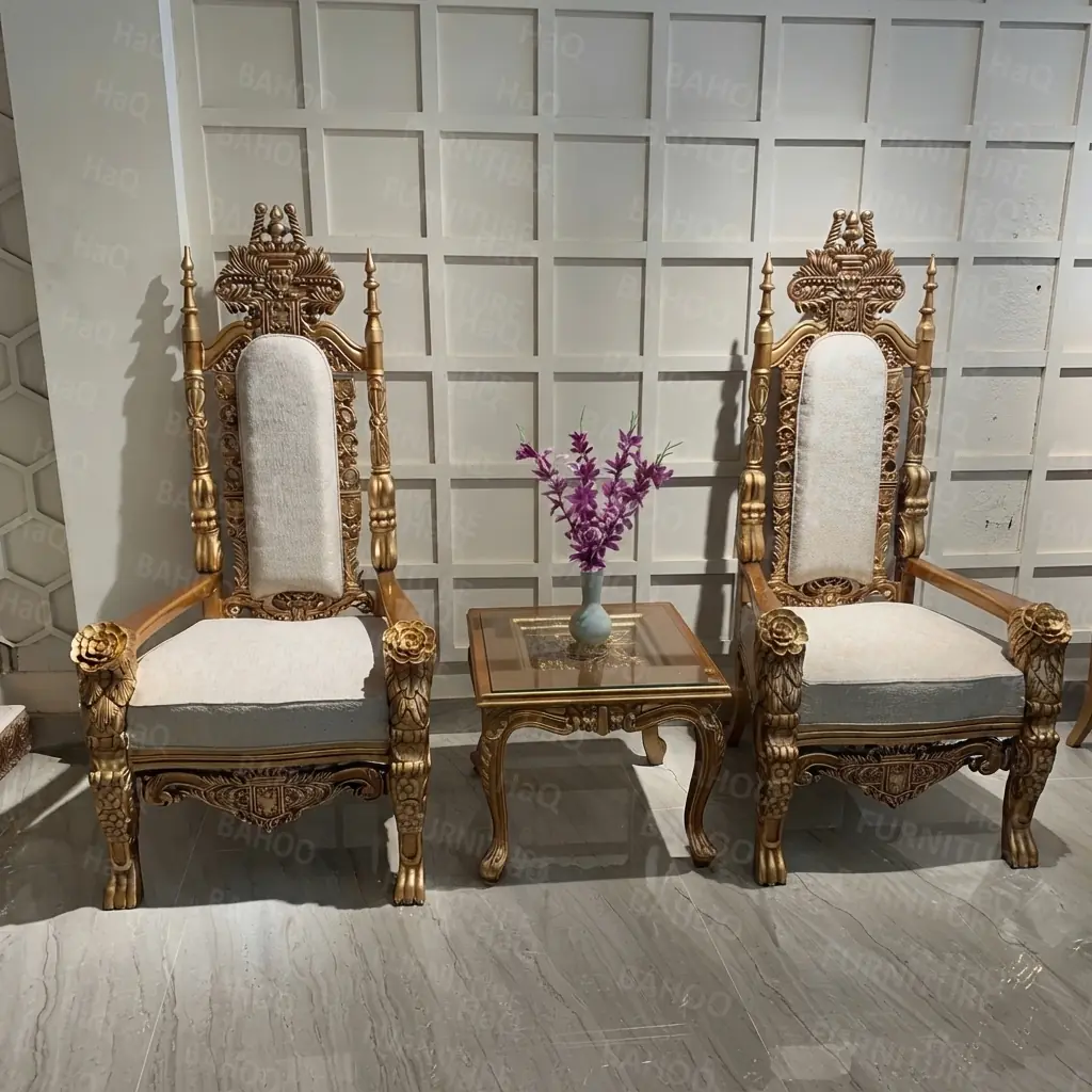 high back chairs hand made hand carved rose design