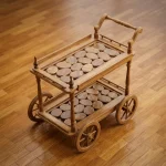 Handcrafted bar cart modern design with solid wood tiers and wheels by HBFurnitures, contemporary handmade trolley for home.