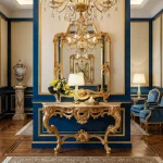 Handcrafted golden console table with matching mirror frame by HB Furnitures Chiniot Pakistan