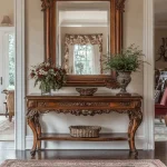 Luxury Modern Console Table with Handcrafted Wooden Mirror Frame