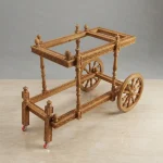 Handcrafted serving cart with solid wood three tiers and wheels by HBFurnitures, handmade trolley for home serving and storage.