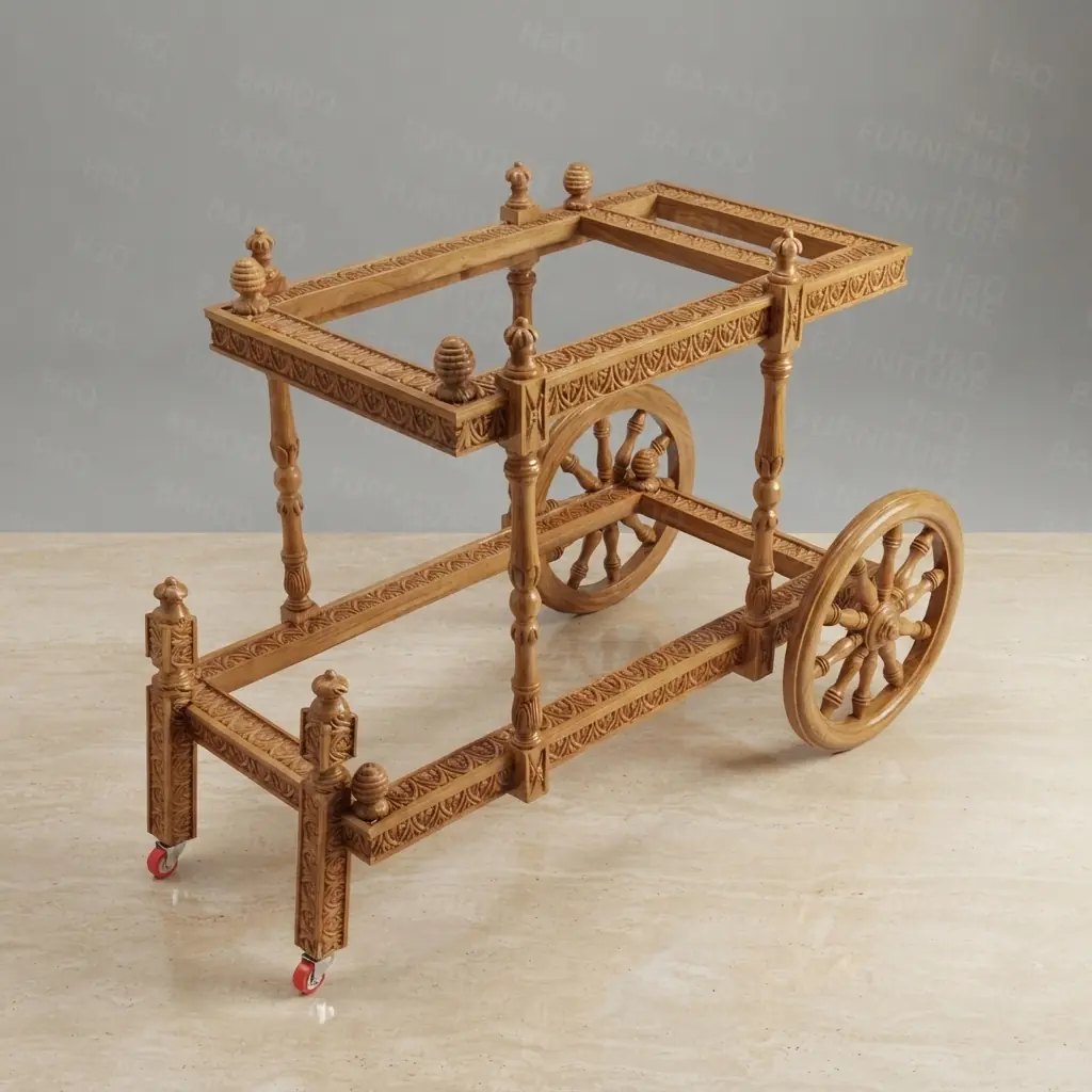 serving-cart Handcrafted serving cart with solid wood three tiers and wheels by HBFurnitures, handmade trolley for home serving and storage.